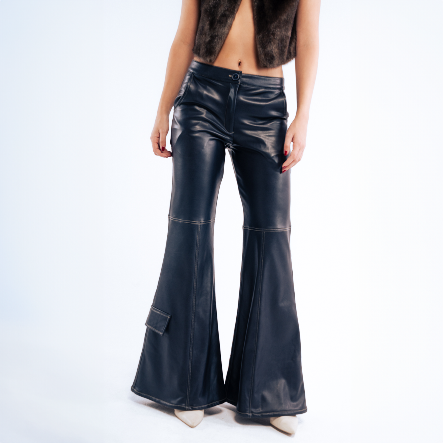 Navy Flare Leather pants