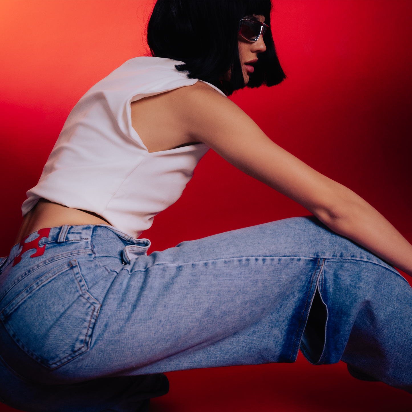 Flipped denim pants
