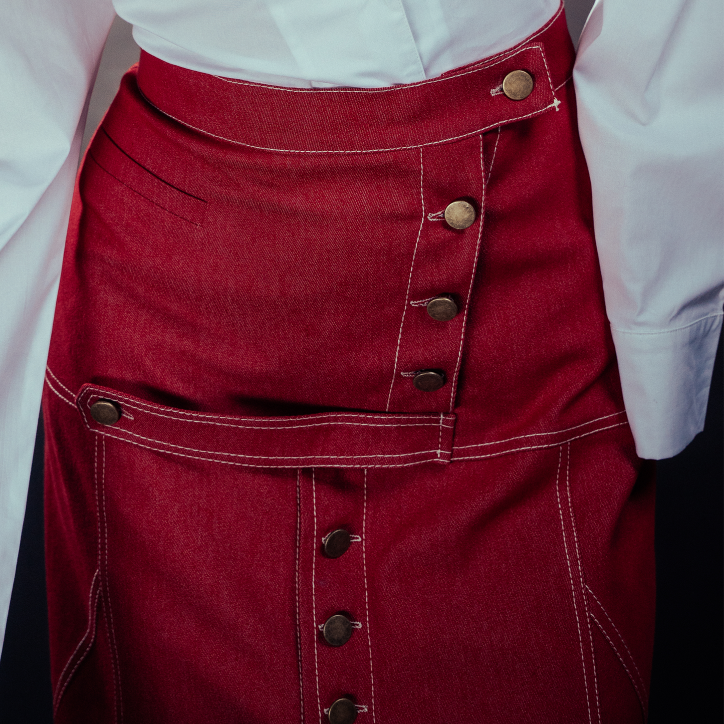 Red Denim long skirt