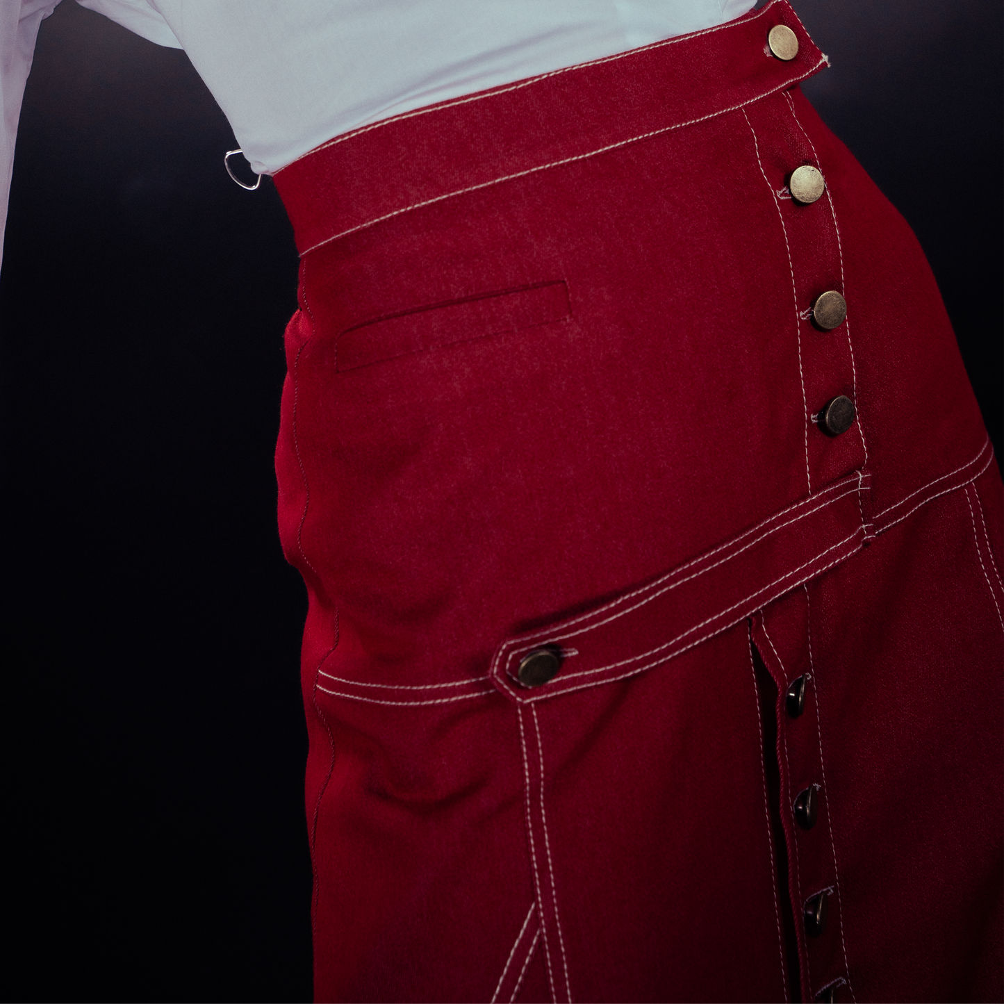 Red Denim long skirt