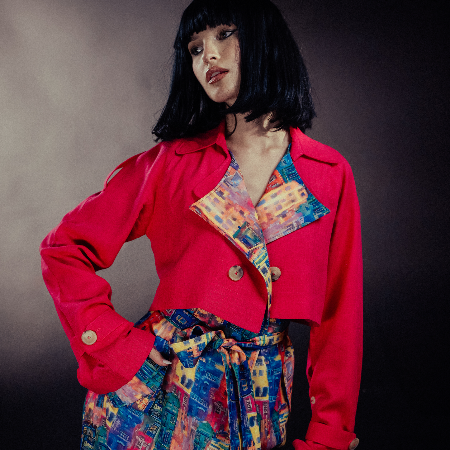 Multicolour house print trench coat