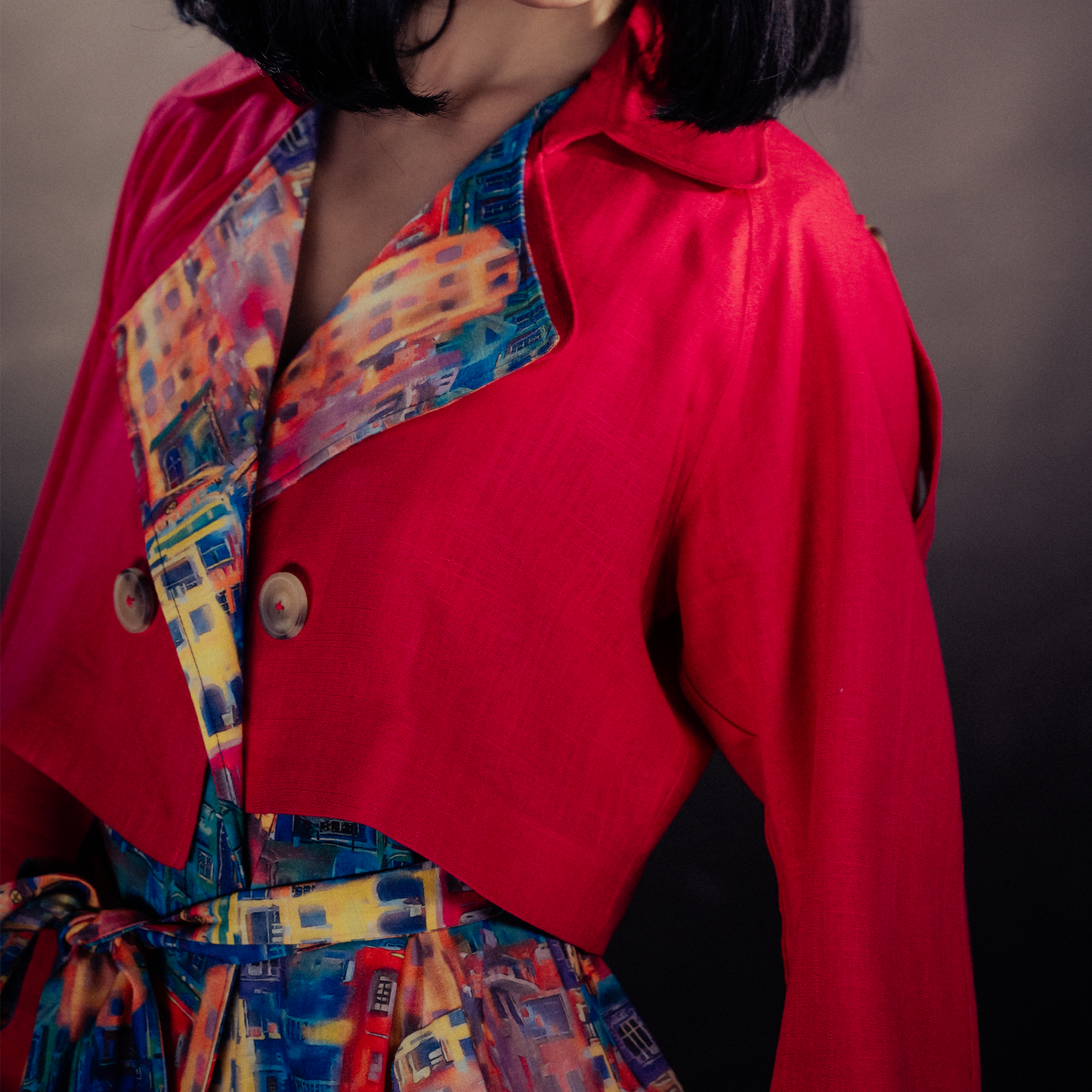 Multicolour house print trench coat