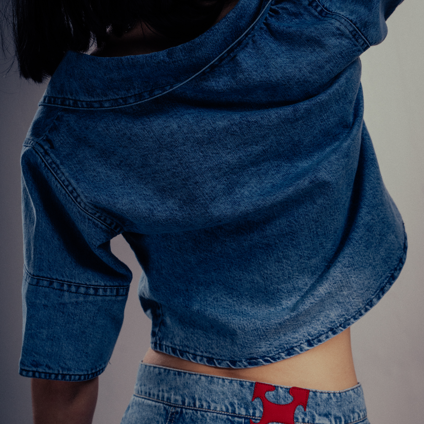 Off-shoulder denim top