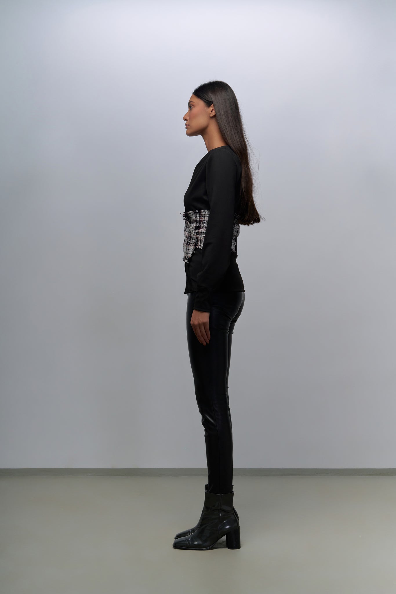 Black & Tweed Belted Top