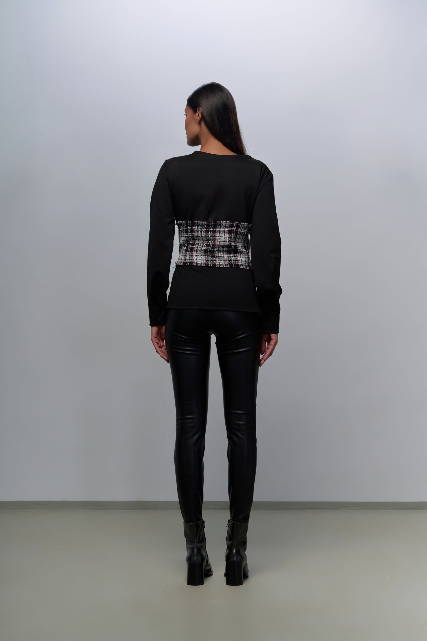 Black & Tweed Belted Top