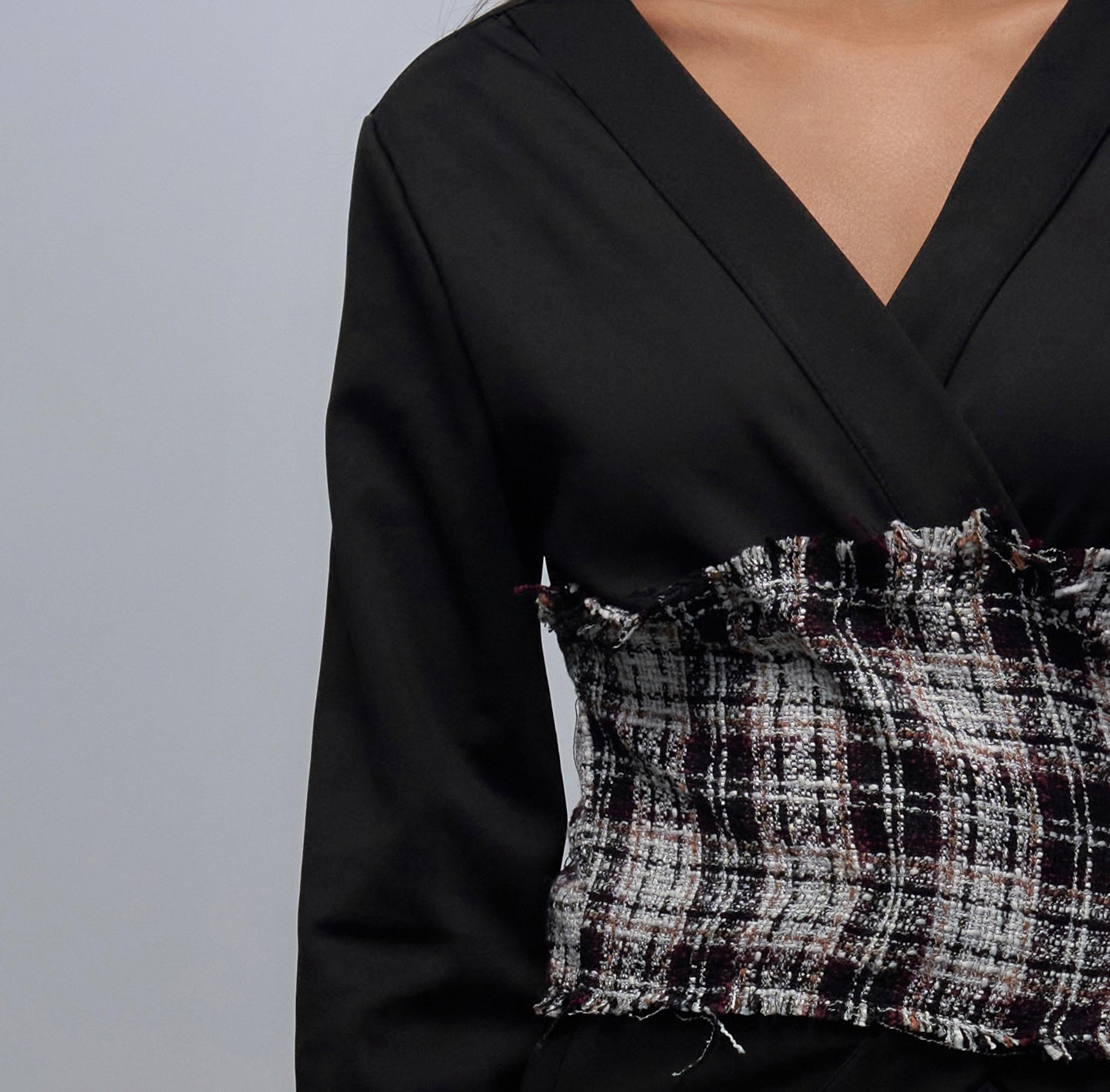 Black & Tweed Belted Top