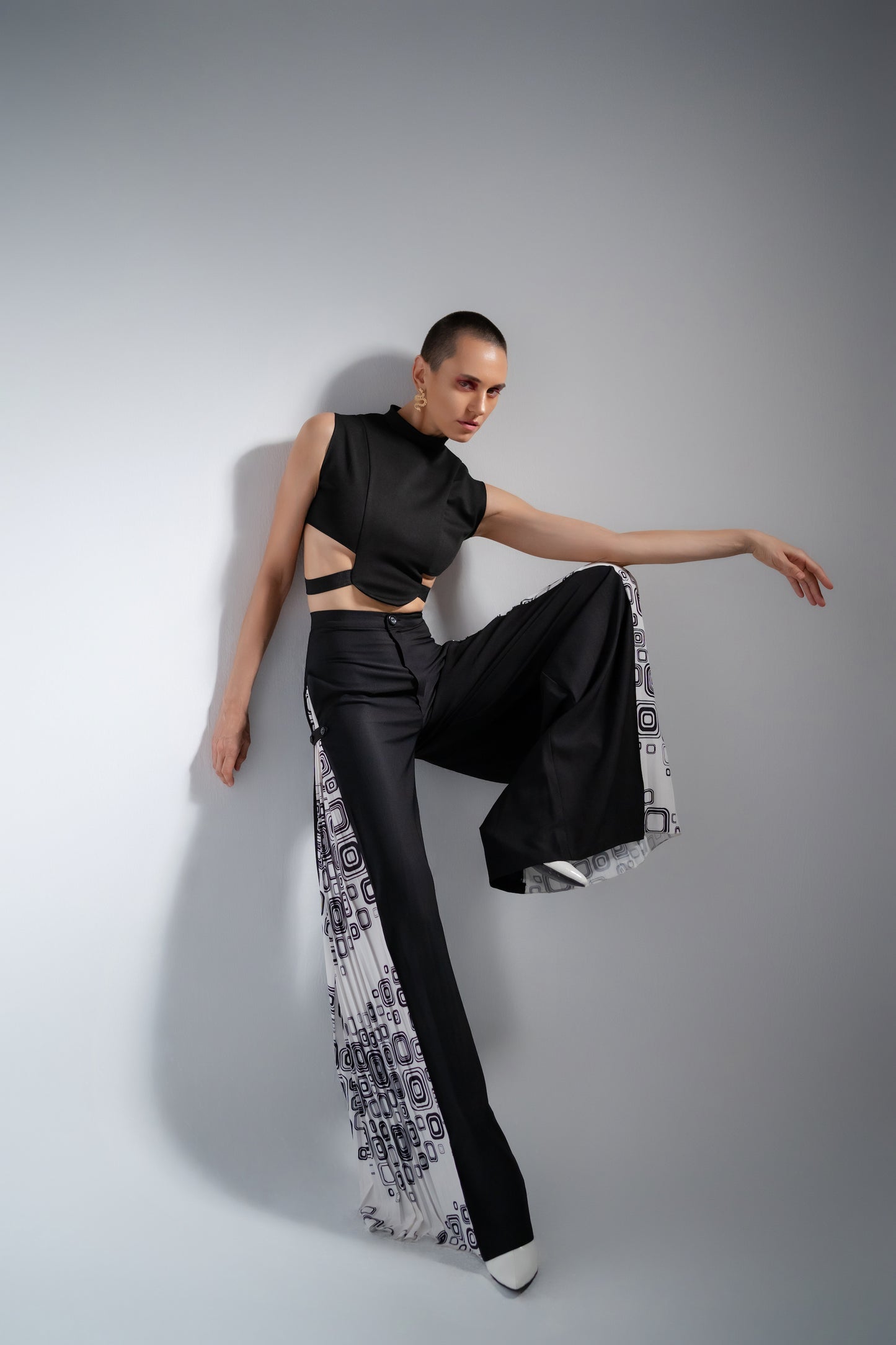 Pleated Black and White Pants