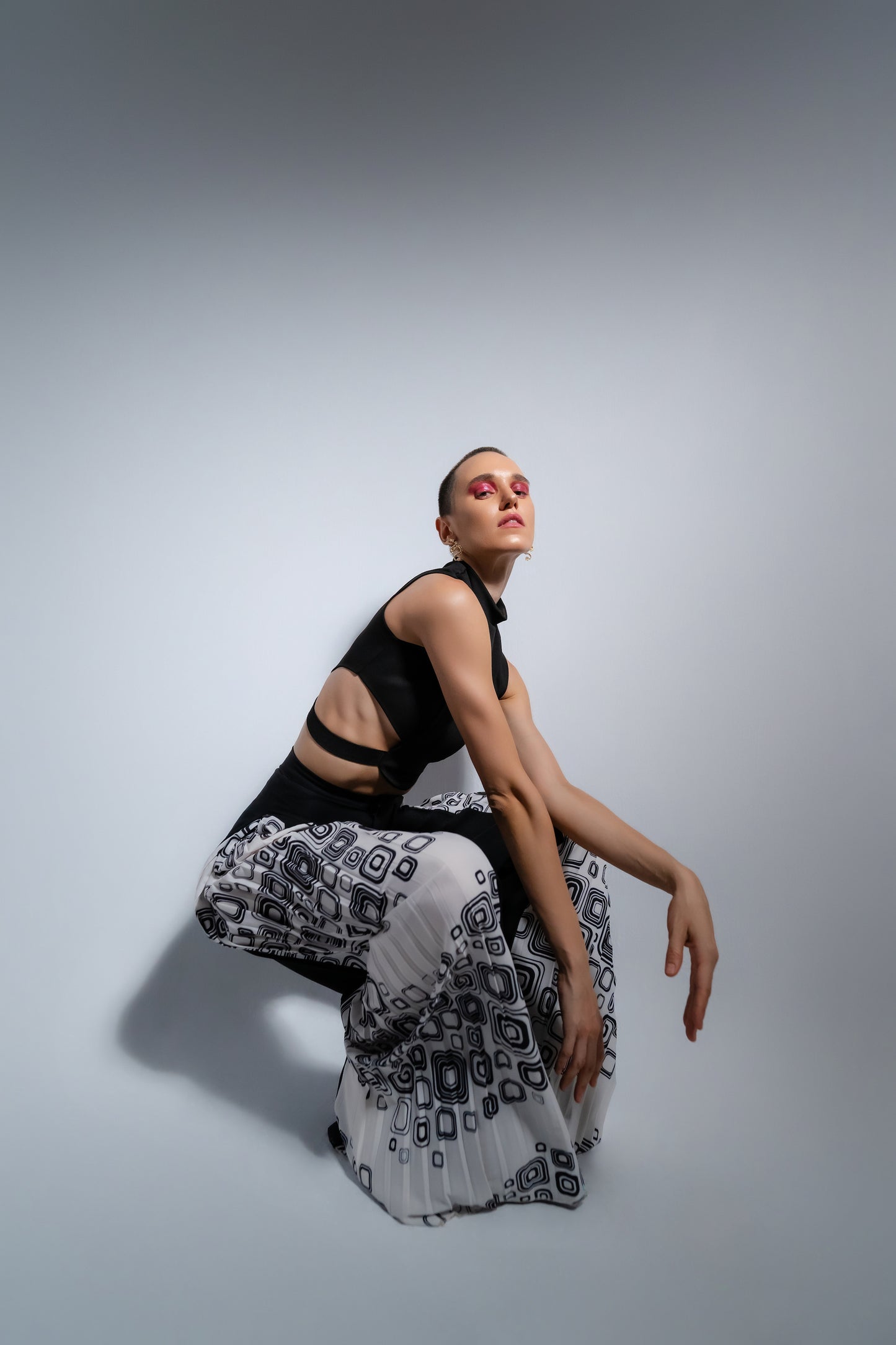 Pleated Black and White Pants