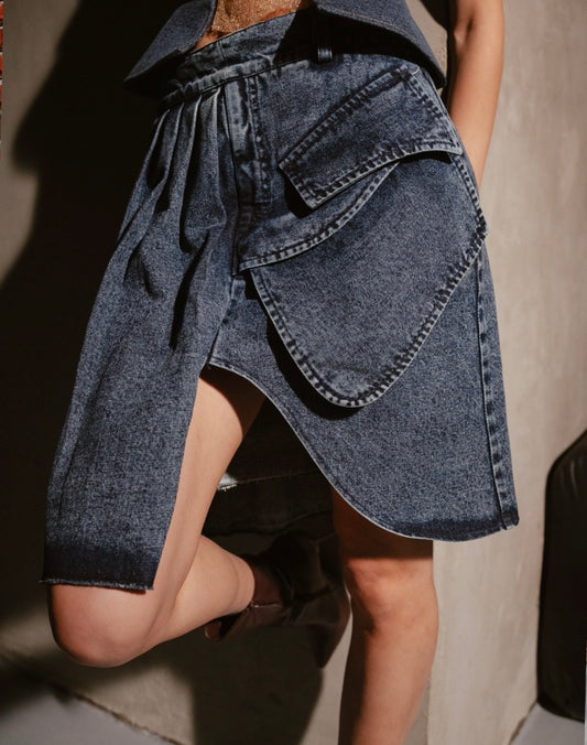Sharp Drape Mini - Denim Skirt
