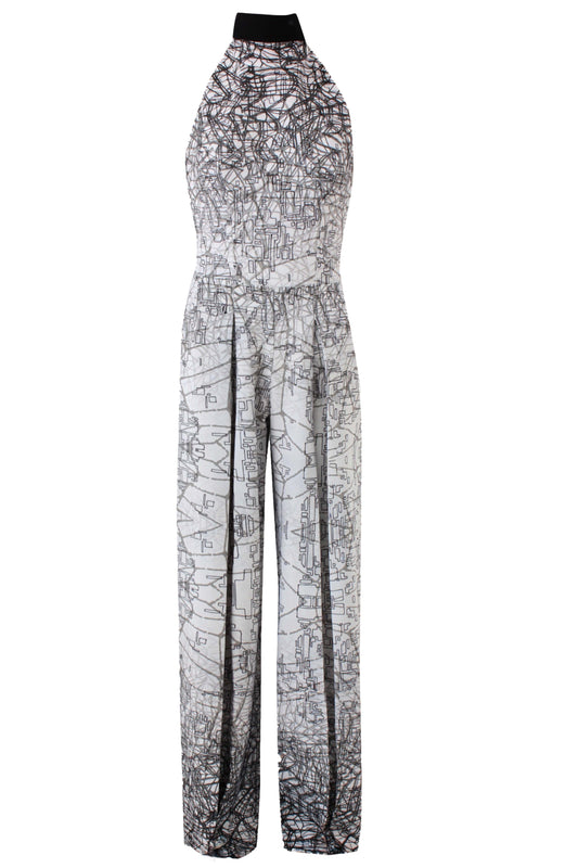 Urban Grid Halter Jumpsuit