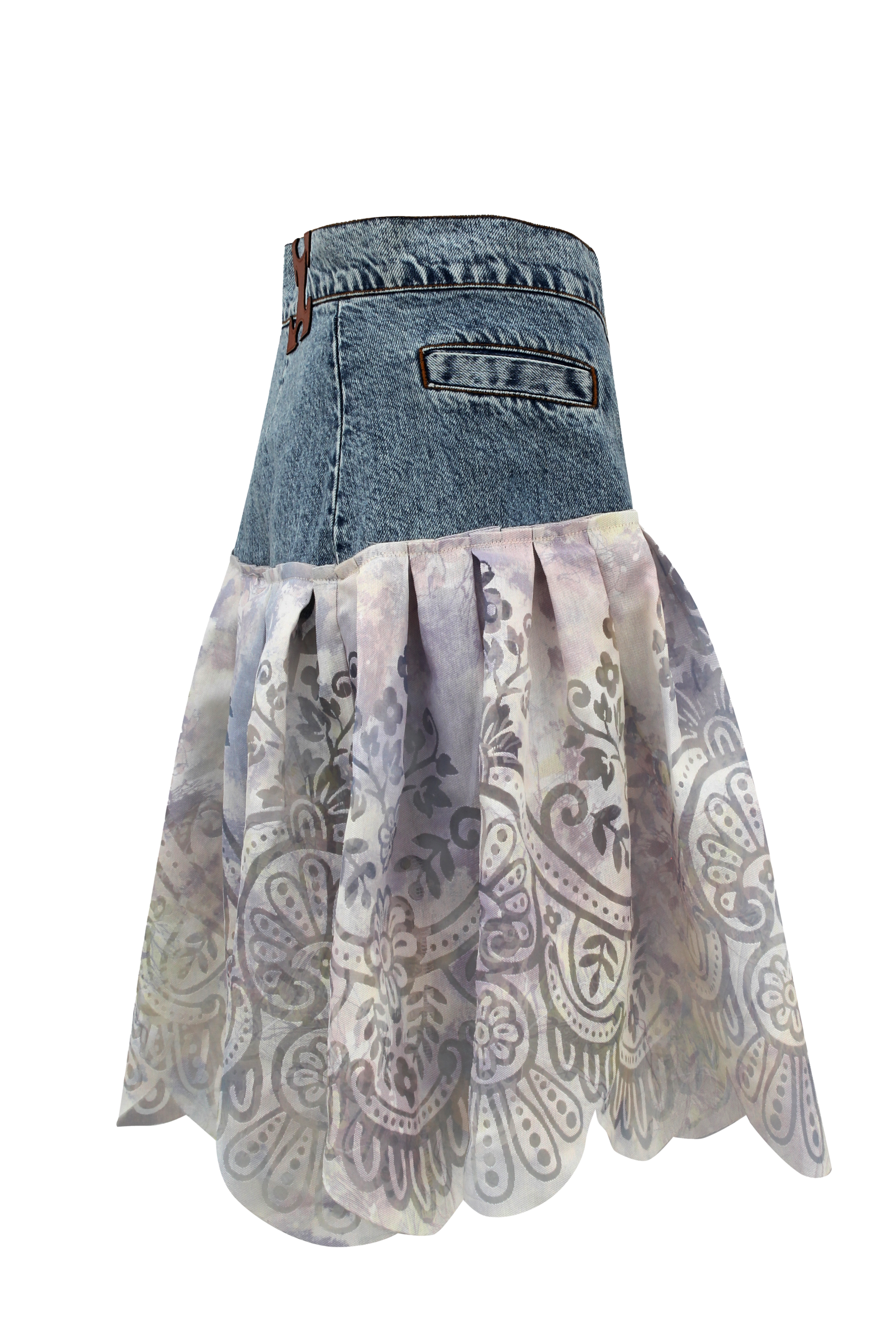 Denim Mini Skirt with Organza Overlay | EXXY