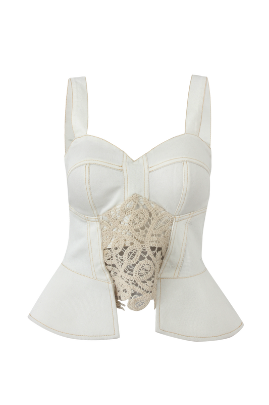Cut-Through Corset - Beige Denim
