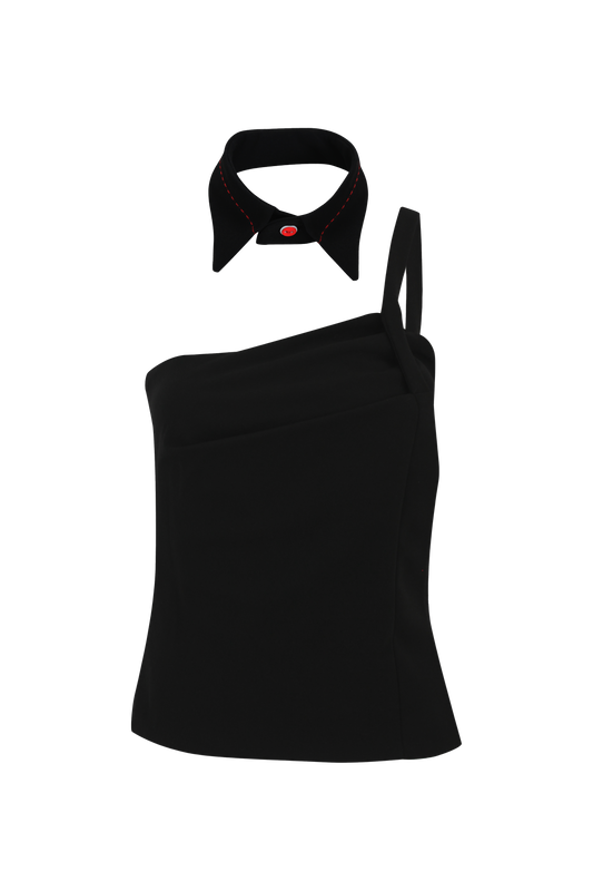 Split Collar Top - Black