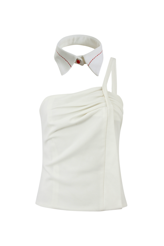 Split Collar Top - White